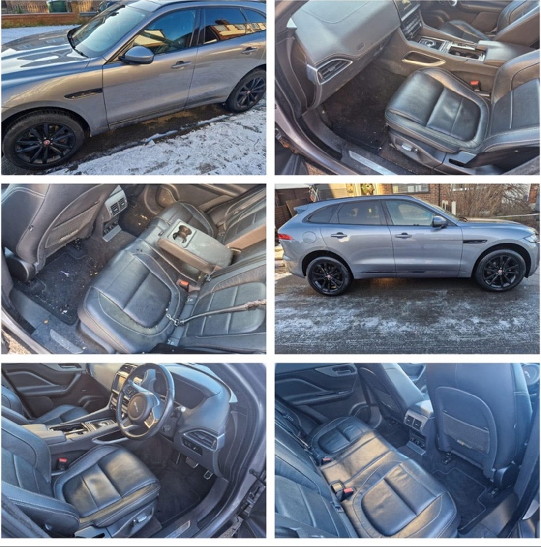 Silver Jaguar exterior and black leather interior after a D.J.C valet