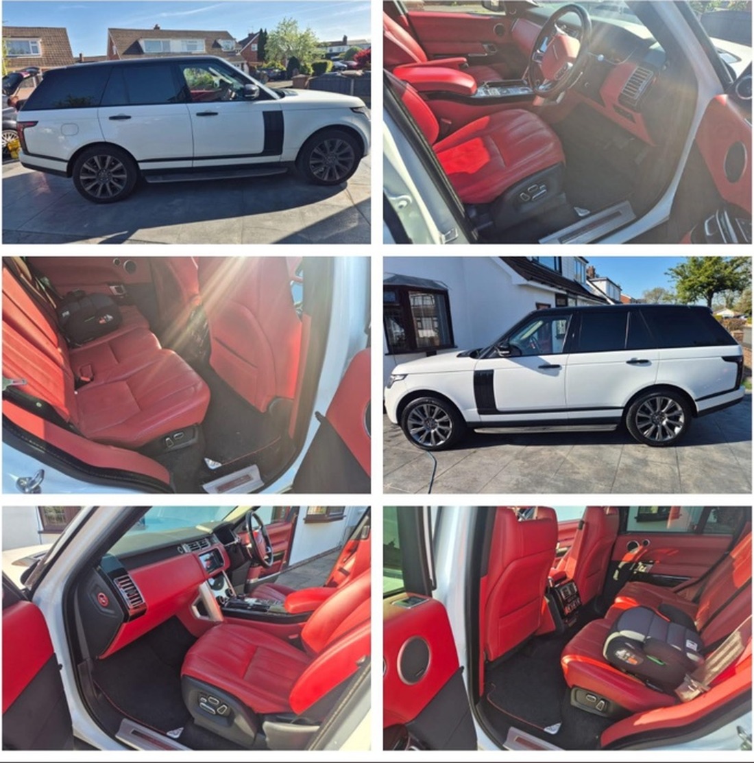 White Range Rover and red leather interior after a D.J.C mobile valet